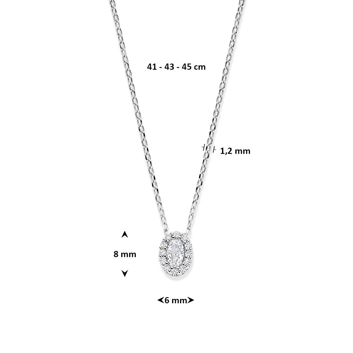 Zirkonia-Halskette 41 - 43 - 45 cm Silber rhodiniert