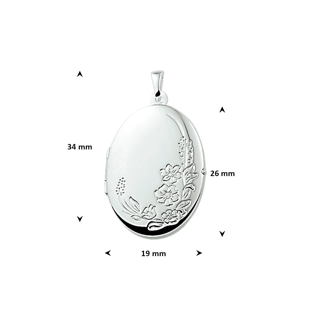medaillon gravure 26 mm zilver gerhodineerd
