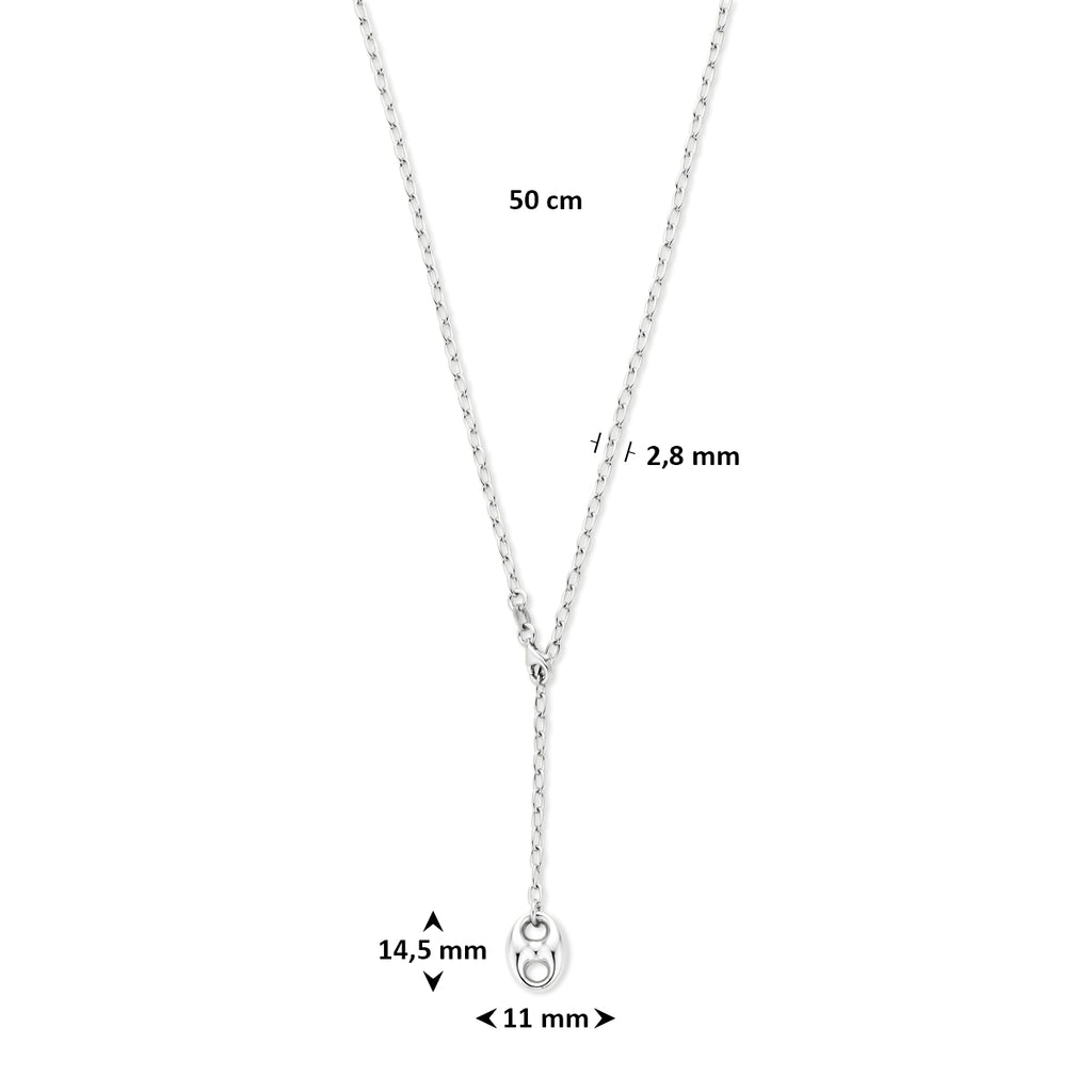 y-collier koffieboon 50 cm zilver gerhodineerd