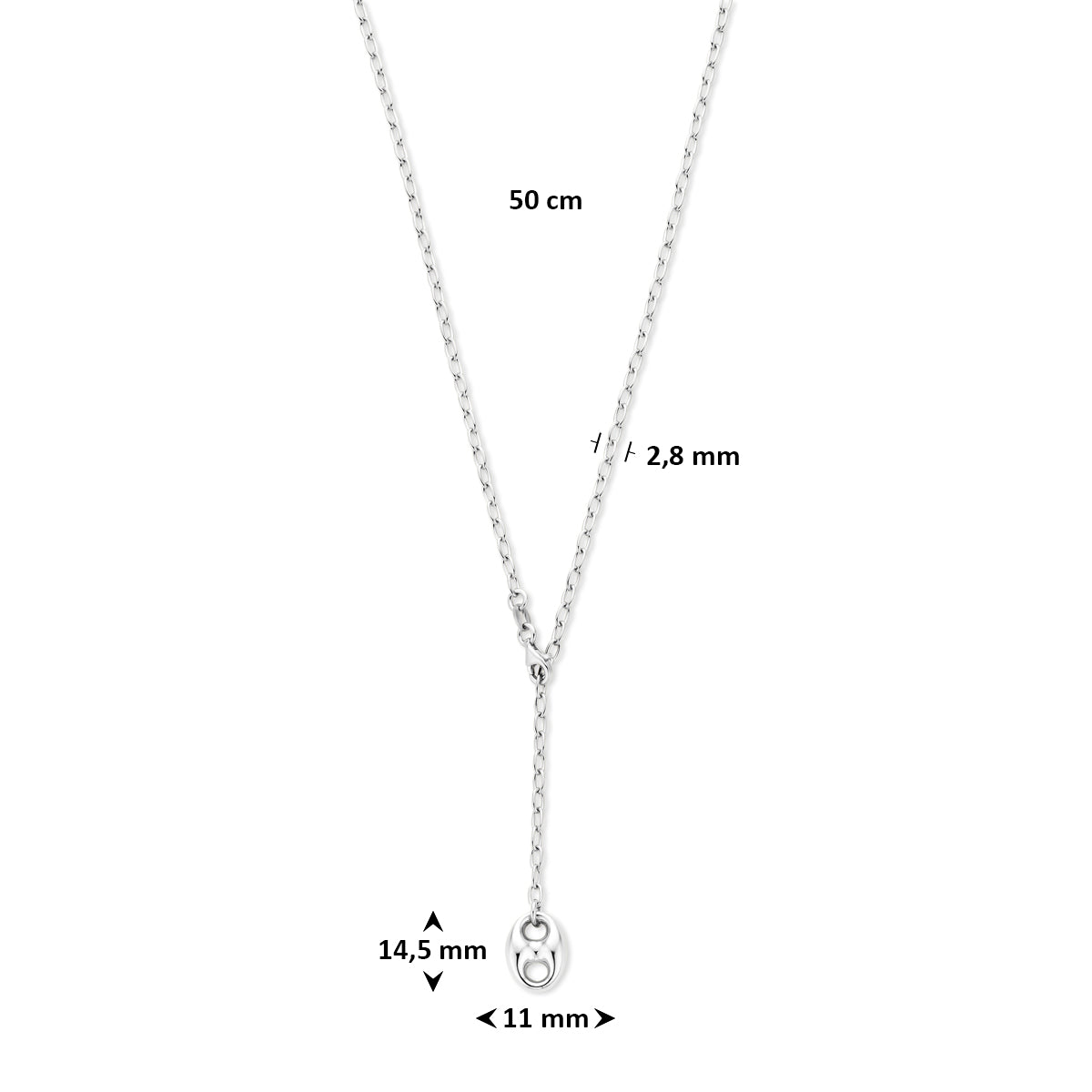 y-collier koffieboon 50 cm zilver gerhodineerd