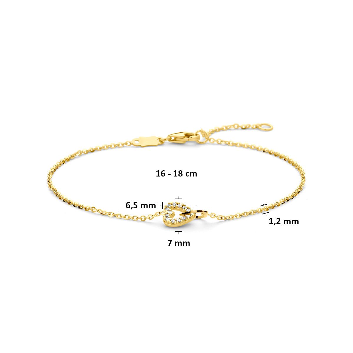 Armband Herz Zirkonia 16 - 18 cm 14K Gelbgold