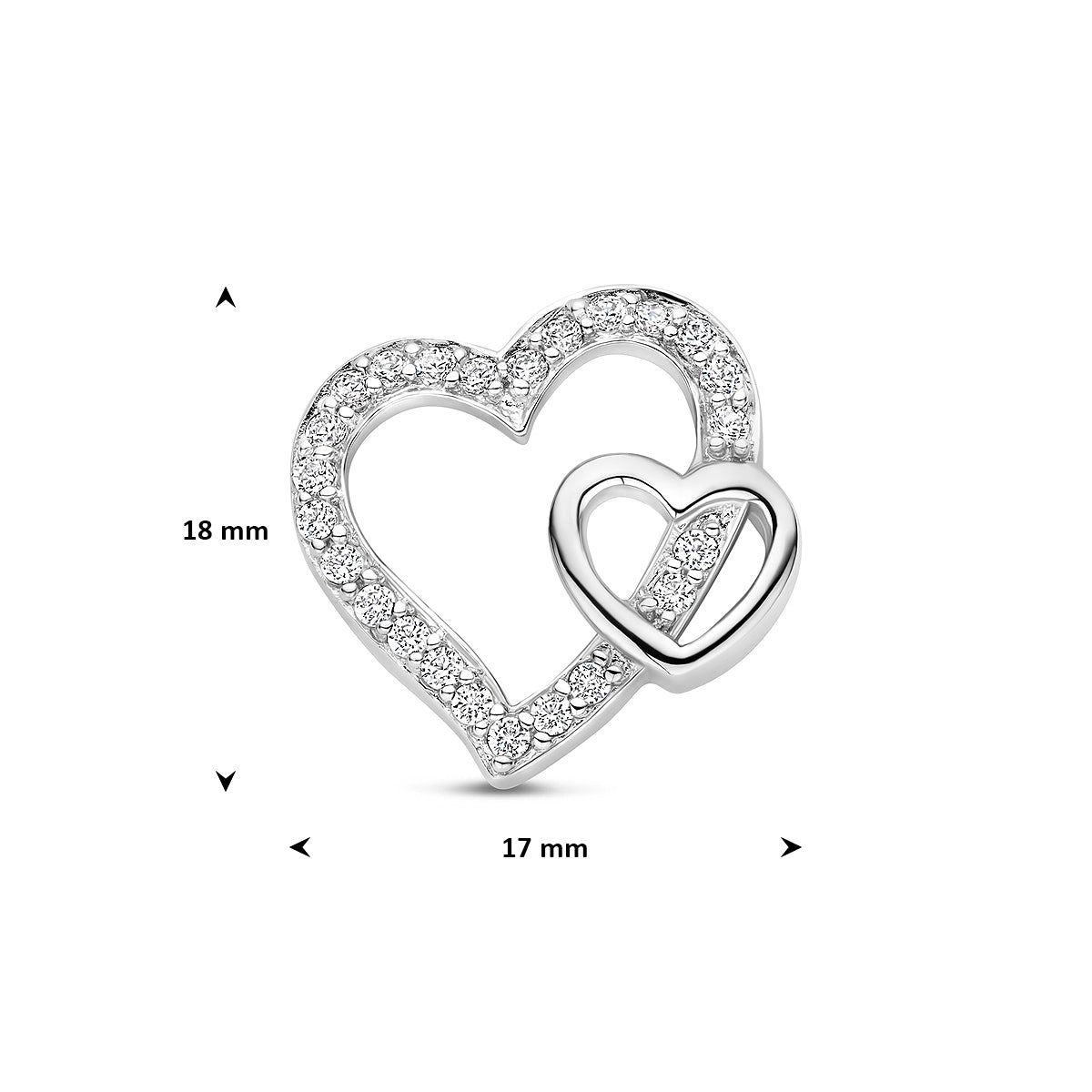 hanger hartjes zirkonia 18 mm zilver gerhodineerd