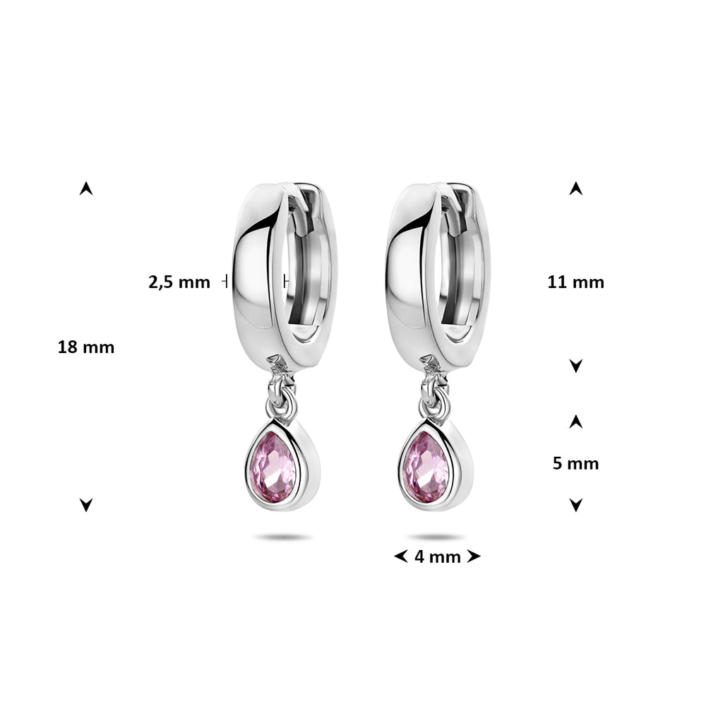 klapoorringen zirkonia 18 mm zilver gerhodineerd - druppel/komma/pegel