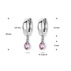klapoorringen zirkonia 18 mm zilver gerhodineerd - druppel/komma/pegel