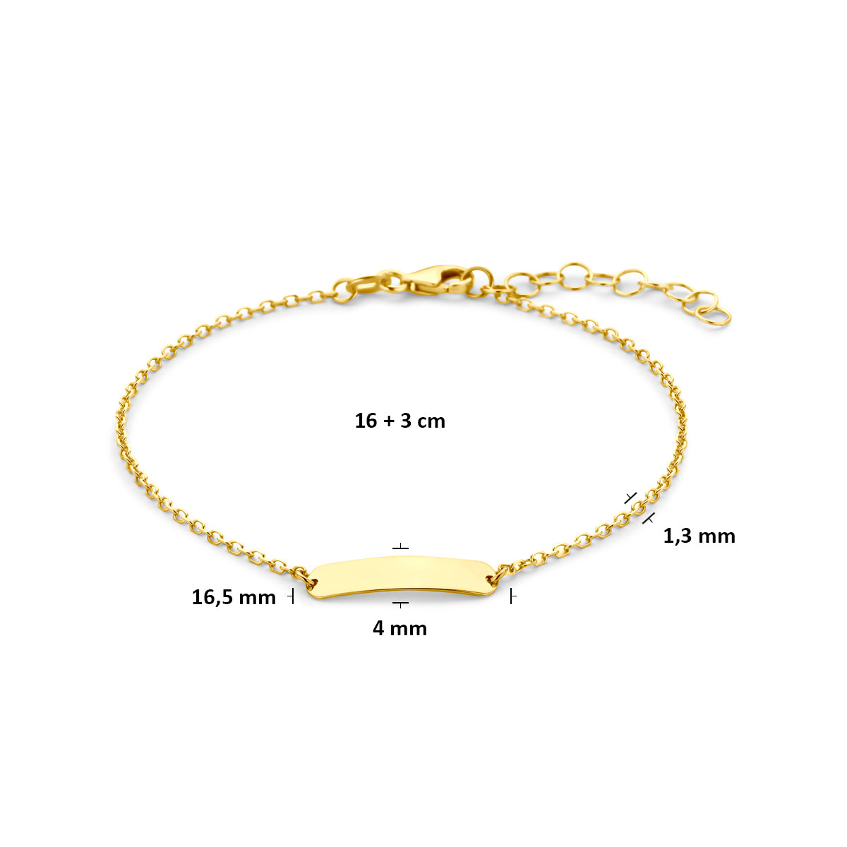 9k graveerarmband plaat 4,0 mm 16 + 3 cm 9K geel - rechthoek