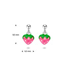 oorhangers aardbei emaille zilver gerhodineerd