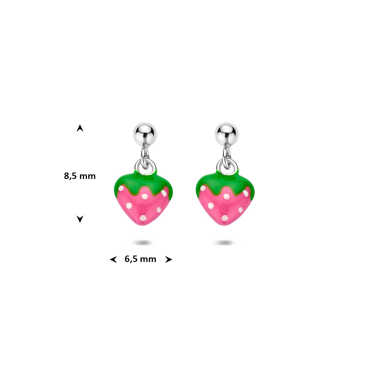oorhangers aardbei emaille zilver gerhodineerd