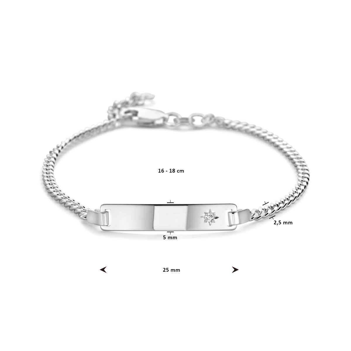 Gravurarmband Gourmet-Kette 4-seitig geschliffener Zirkonia Platte 5,0 mm Silber weiß