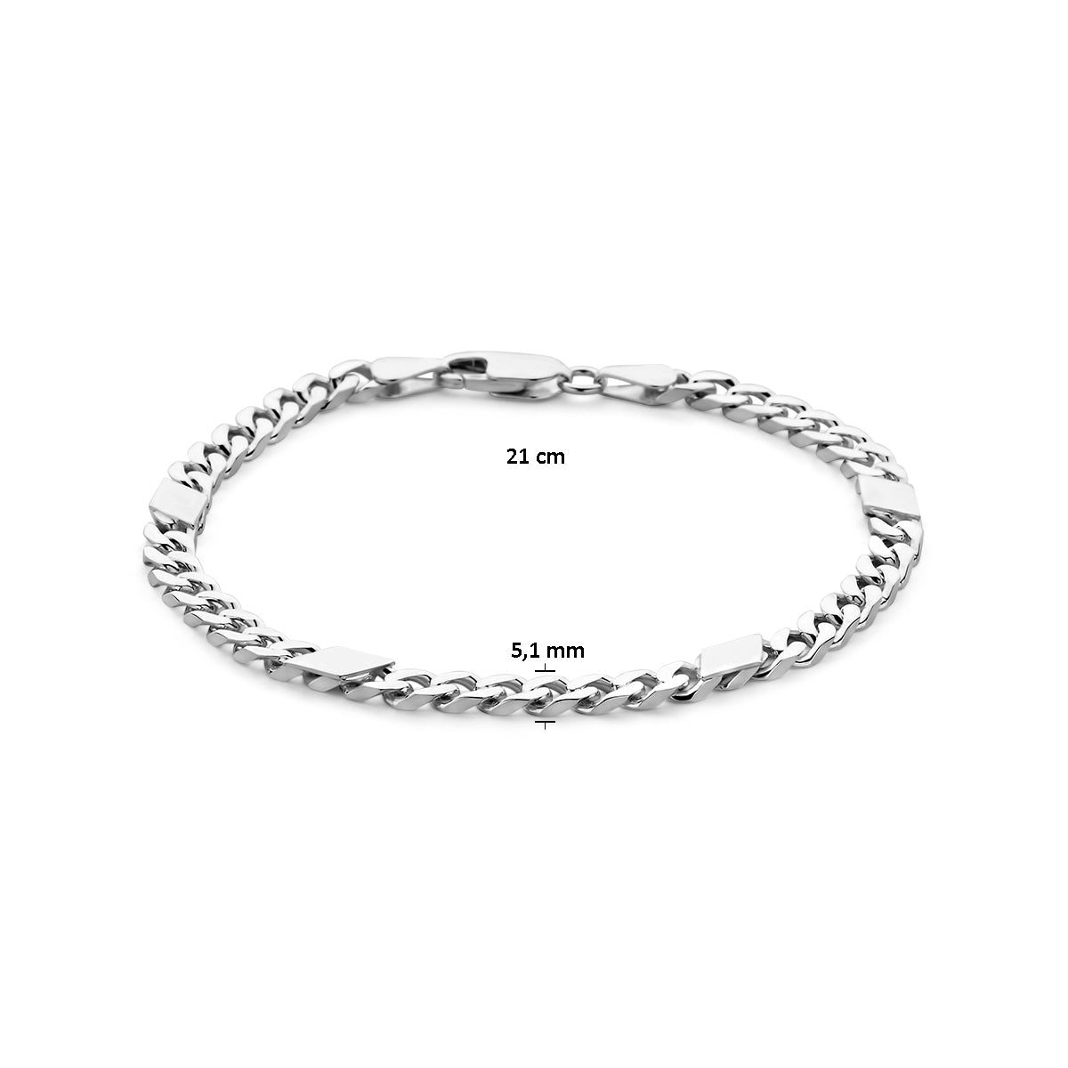 Armband Gourmette mit Zwischenstück 6-seitig geschliffen 5,1 mm 21 cm Silber weiß