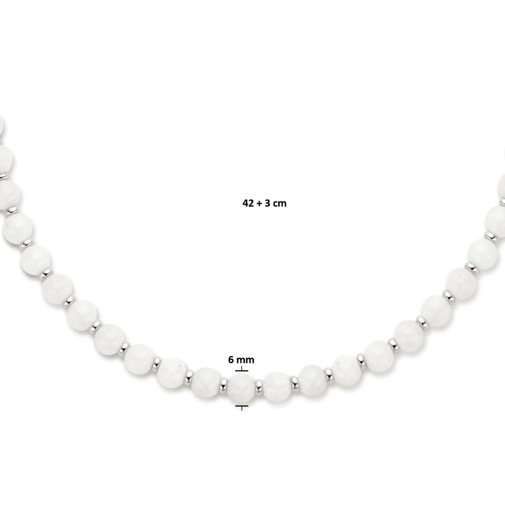 Halskette Mondstein und Ringe 6,0 mm 42 + 3 cm Silber rhodiniert