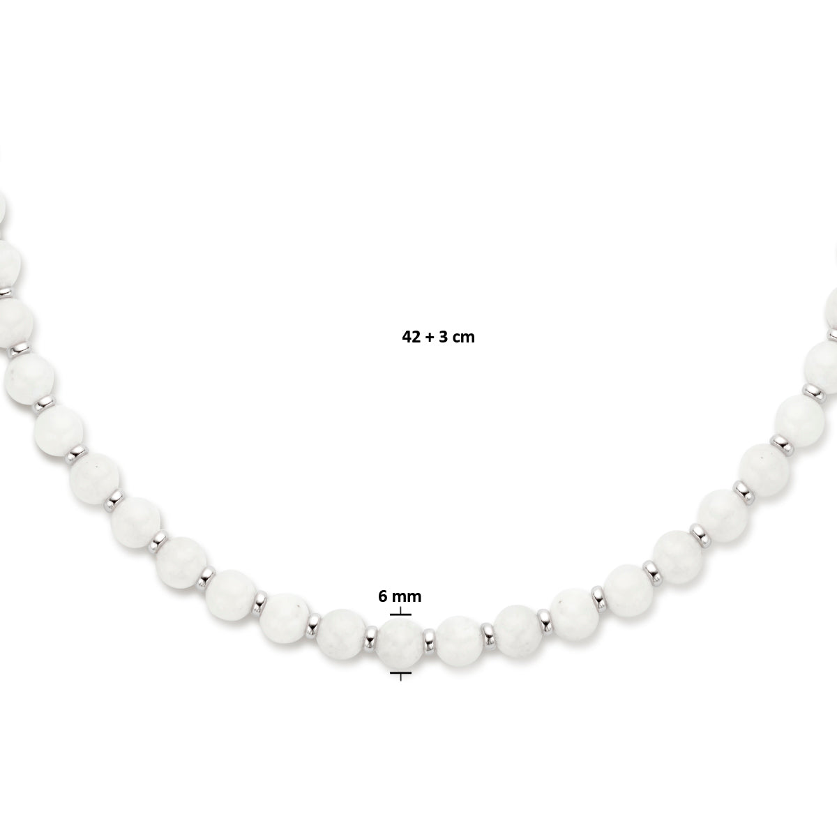 Halskette Mondstein und Ringe 6,0 mm 42 + 3 cm Silber rhodiniert