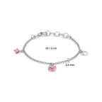 armband bloem en roze zirkonia 13 + 2 cm zilver wit