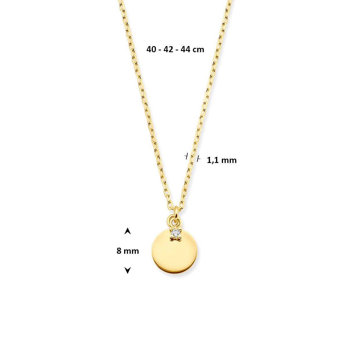 Halskette runder Zirkonia 40 - 42 - 44 cm 14K Gelbgold