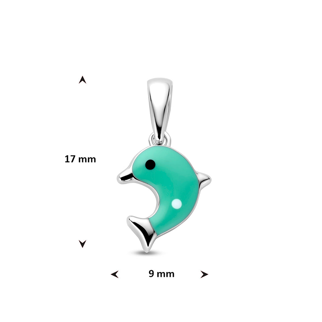 Anhänger Emaille Delphin grün 17 mm rhodiniert Silber