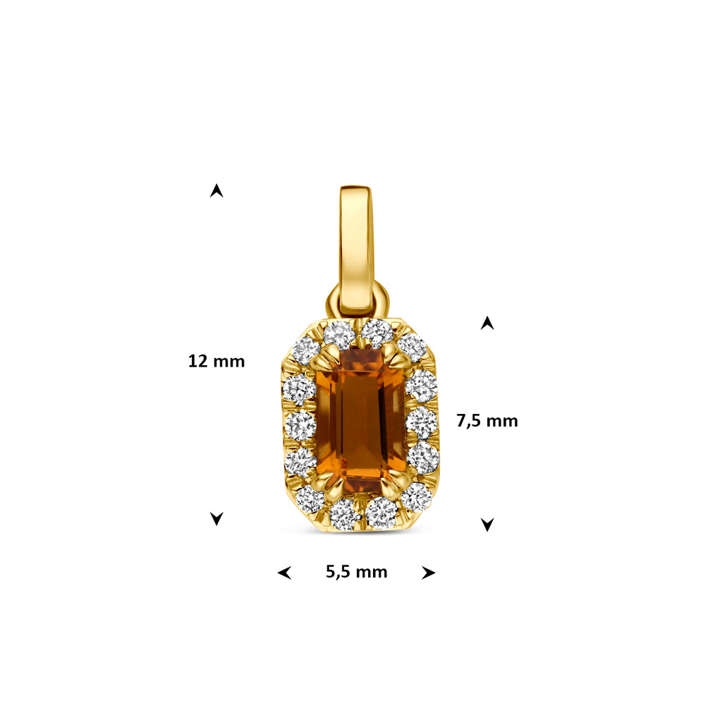 hanger citrien en lab grown diamant 0.08ct f vs 7,5 mm 14K geelgoud