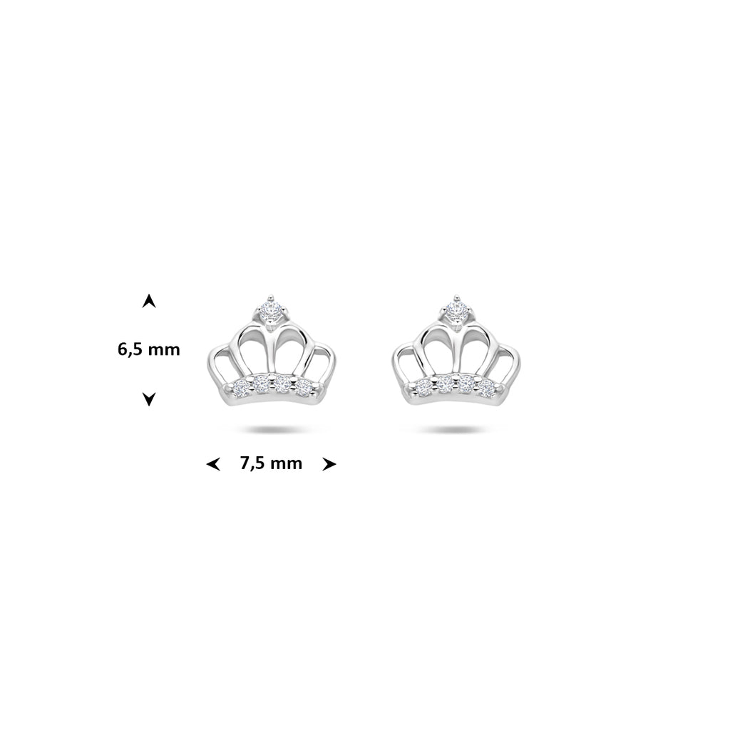 oorknoppen kroon zirkonia zilver gerhodineerd