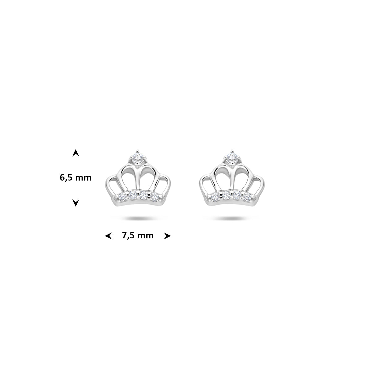 oorknoppen kroon zirkonia zilver gerhodineerd