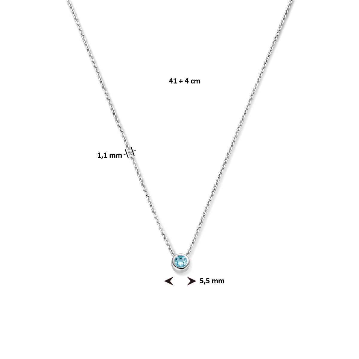 Halskette mit Geburtsstein Zirkonia 41 + 4 cm Silber rhodiniert