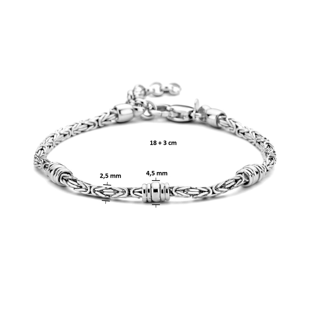königliches Armband 2,5 mm und Ringe 18 + 3 cm Silber rhodiniert