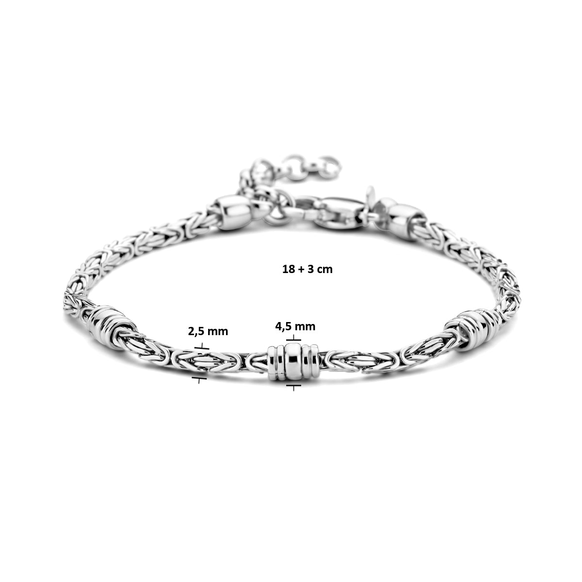 königliches Armband 2,5 mm und Ringe 18 + 3 cm Silber rhodiniert