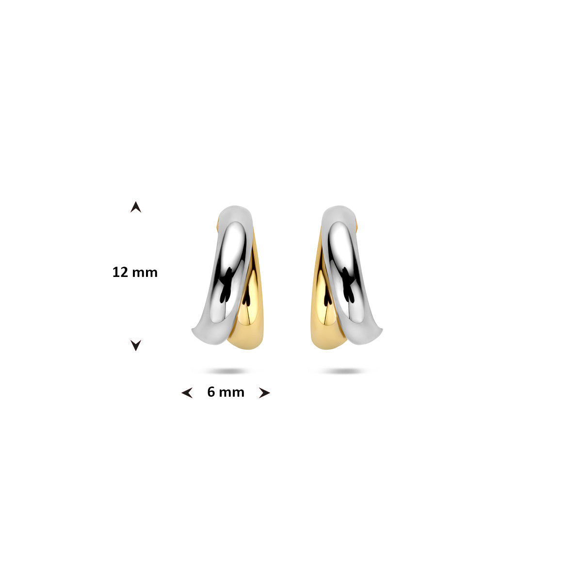 stekeroorringen 12 mm 14K bicolor goud geel/wit