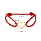 Armband rot Satins Herz 13 - 26 cm 14K Gold mit Gummi/Nylon/Leder