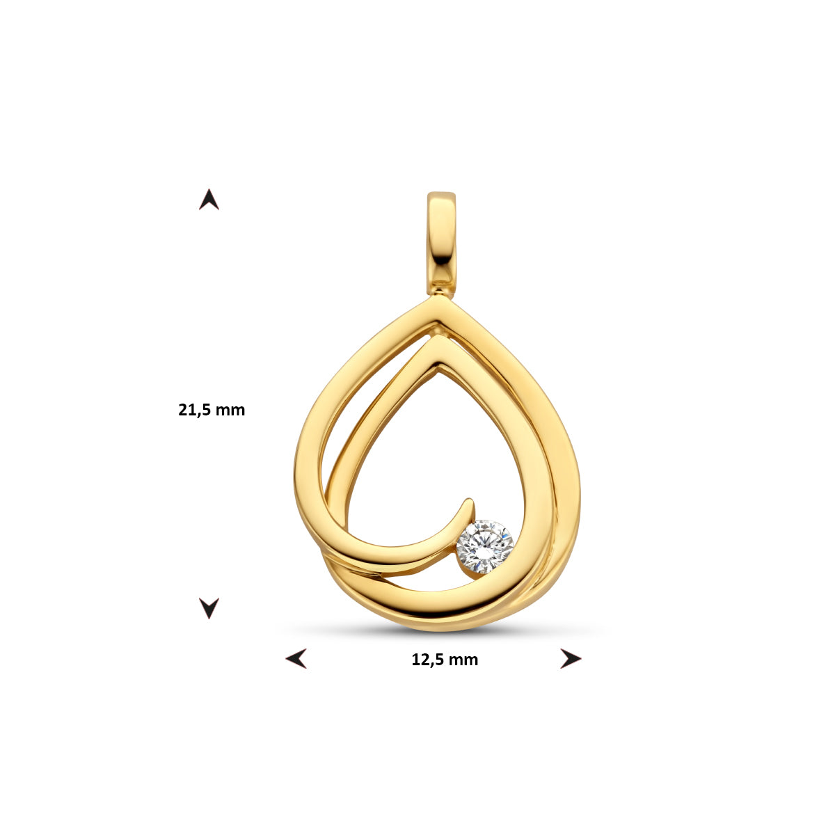 hanger diamant 0.06ct h si 14K geelgoud - druppel/komma/pegel