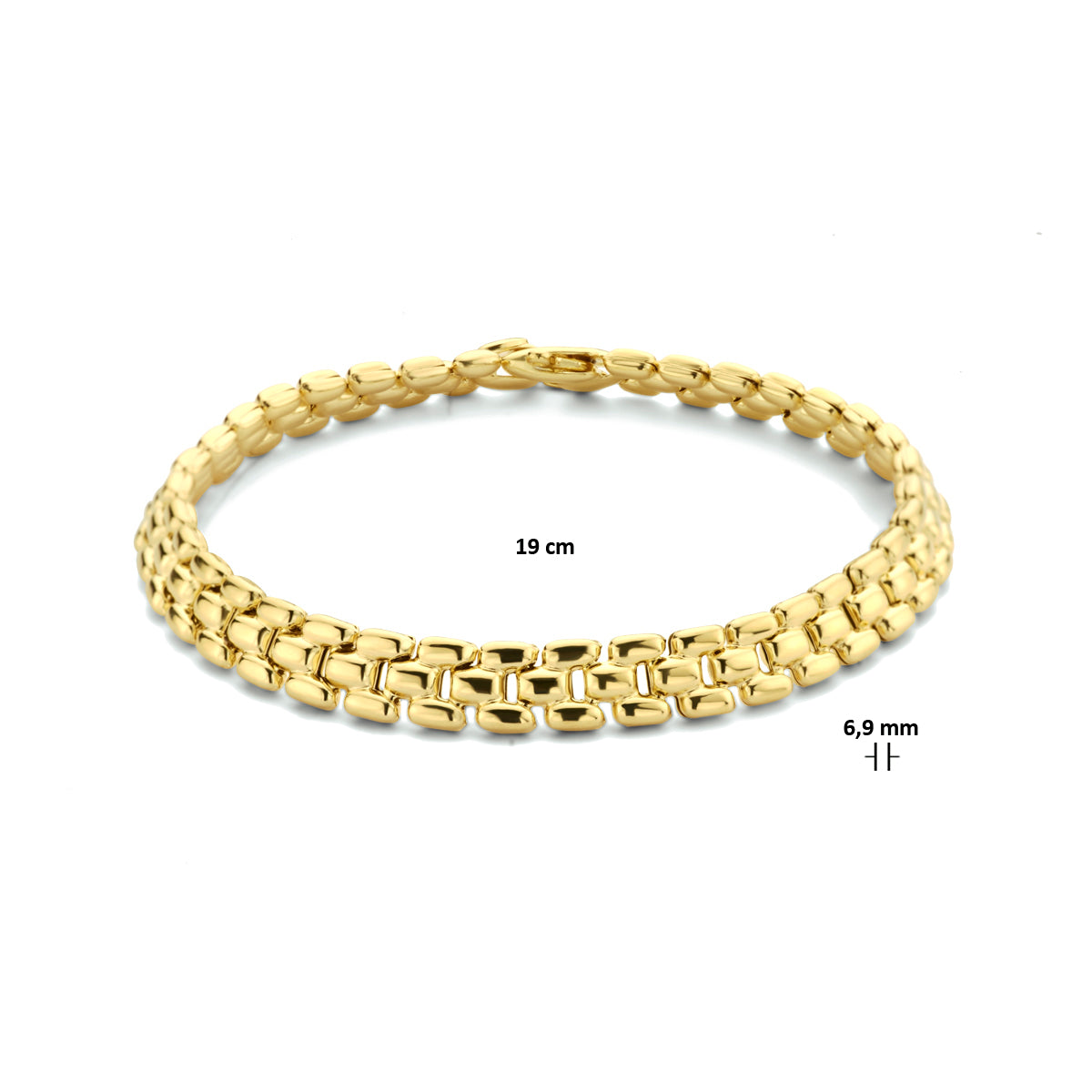 armband panter 6,9 mm 19 cm 3 micron zilver verguld (geel)