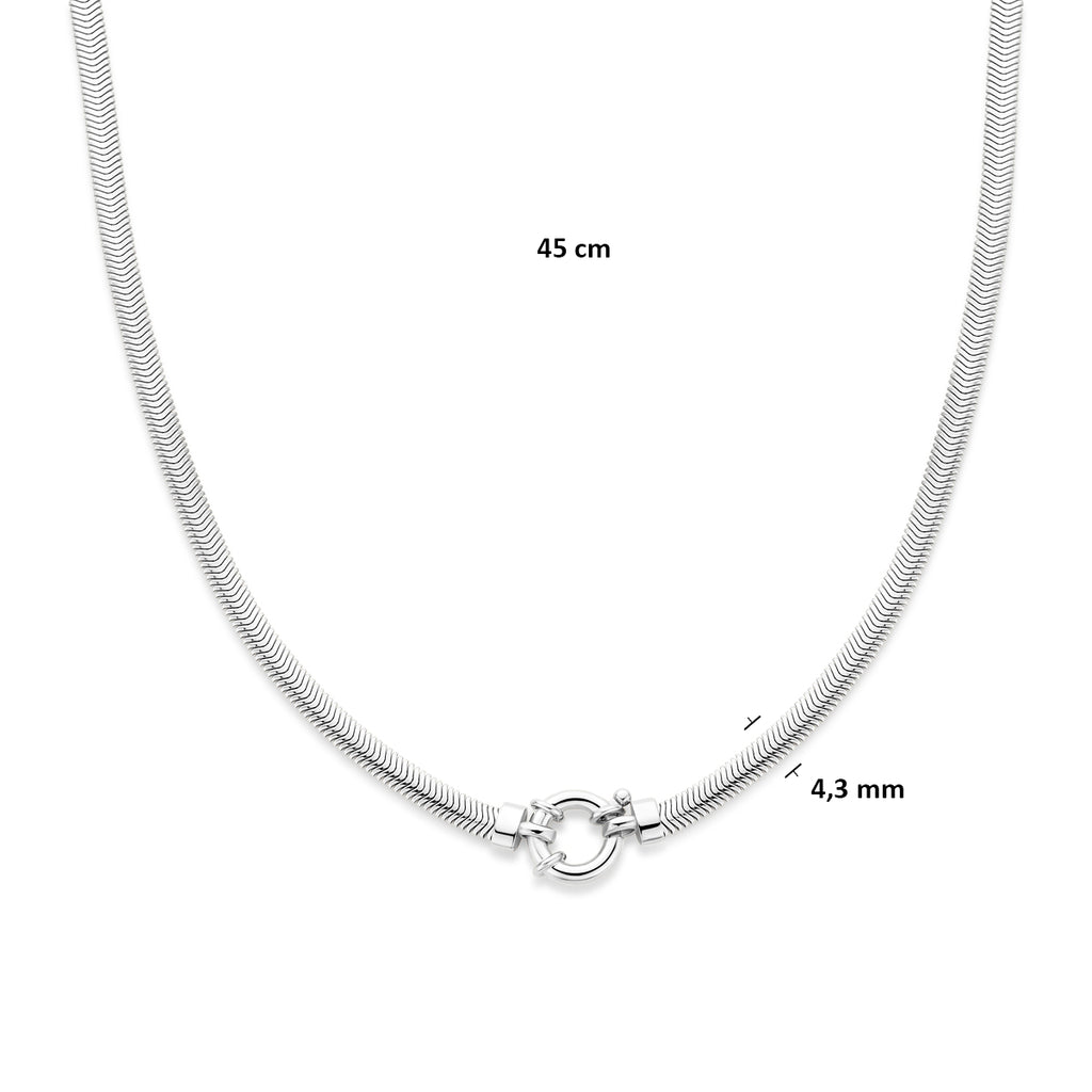 collier Slang flach mit großem Federringverschluss 4,3 mm 45 cm Silber rhodiniert
