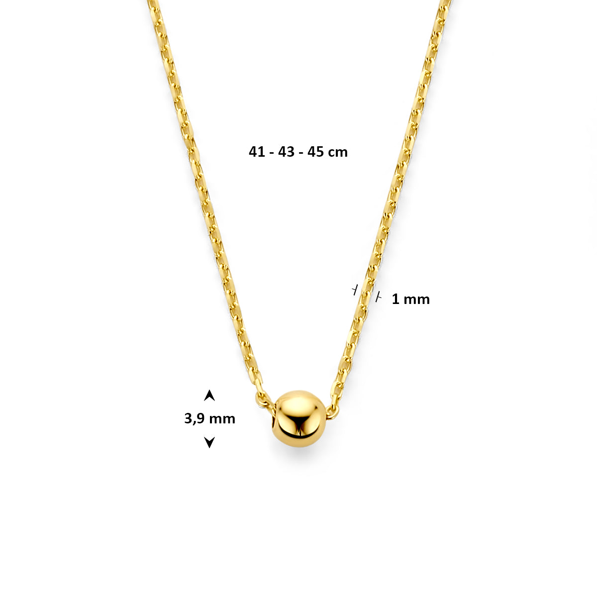 9k collier bol 41 - 43 - 45 cm 9K geel