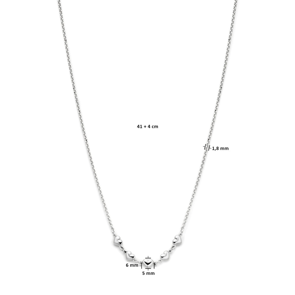 Halskette Herzen 41 + 4 cm Silber rhodiniert