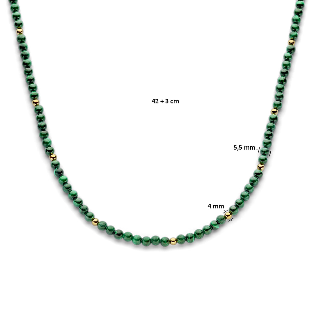 collier malachiet 42 + 3 cm 3 micron zilver verguld (geel)