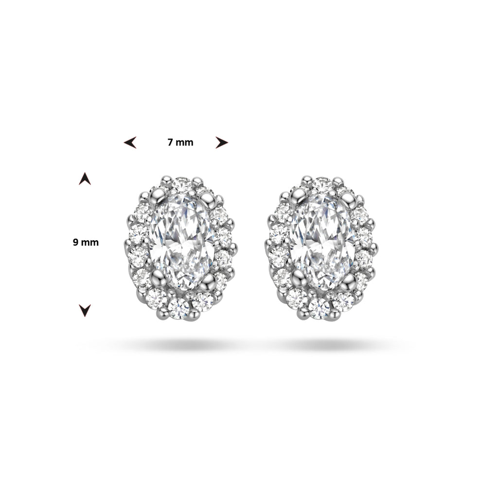 oorknoppen zirkonia halo zilver gerhodineerd