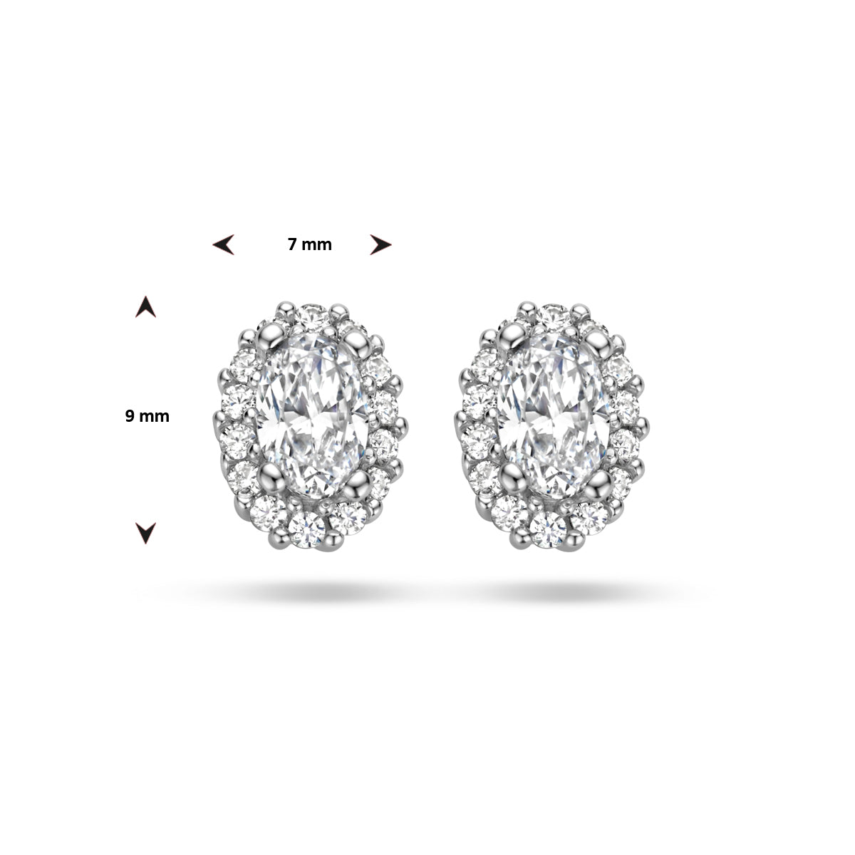oorknoppen zirkonia halo zilver gerhodineerd