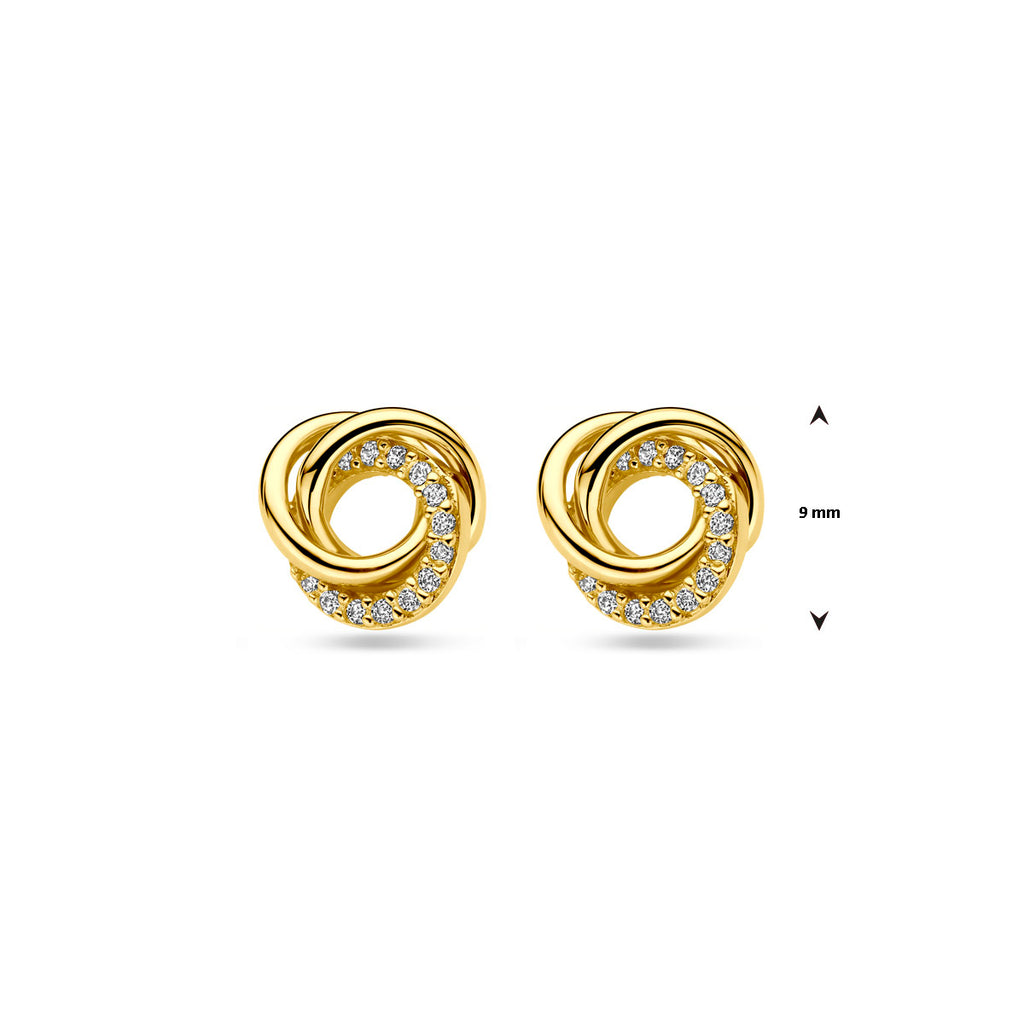 oorknoppen zirkonia 9 mm 14K geelgoud