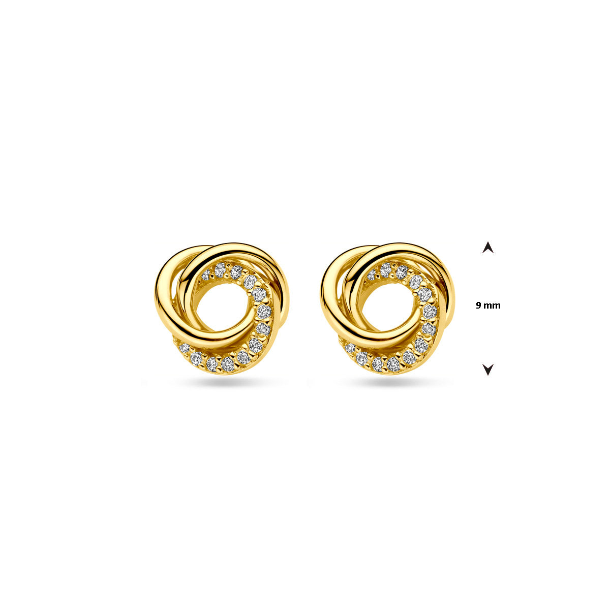 oorknoppen zirkonia 9 mm 14K geelgoud