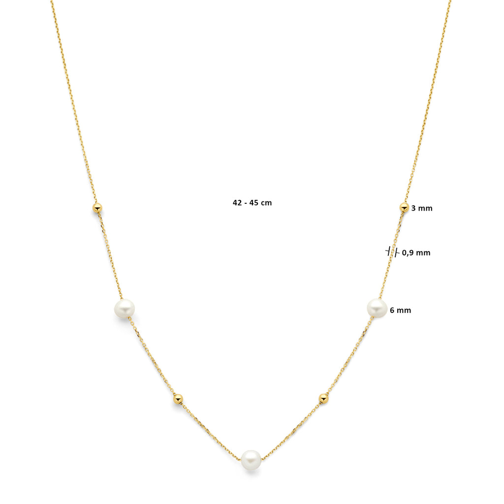 Halskette Kügelchen und Perlen 42 - 45 cm 14K Gelbgold