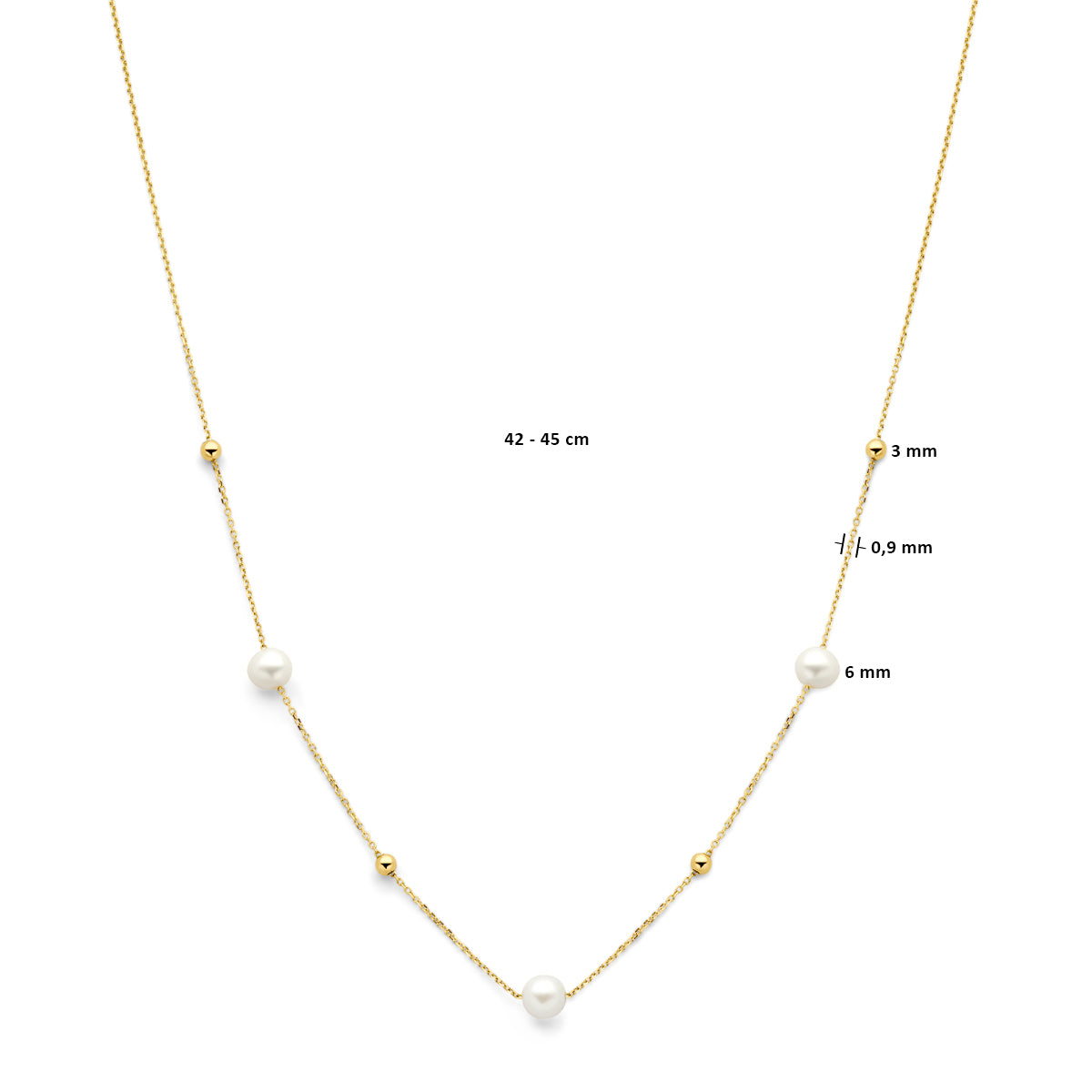 Halskette Kügelchen und Perlen 42 - 45 cm 14K Gelbgold