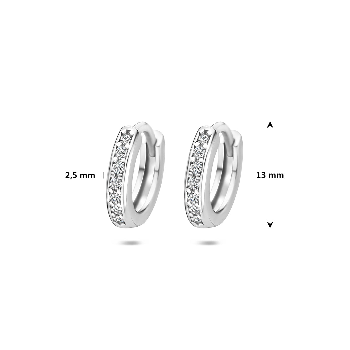klapoorringen zirkonia 13 mm zilver gerhodineerd