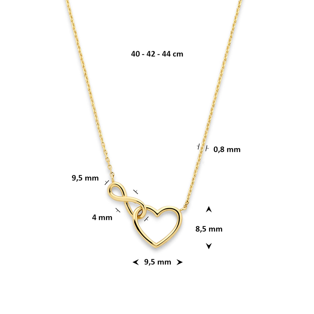 collier hartje en infinity 40 - 42 - 44 cm 14K geelgoud