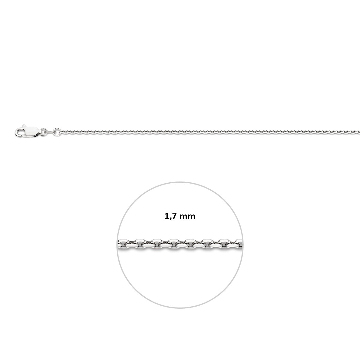 Anker, diamantgeschliffen, 1,7 mm, Silber, rhodiniert