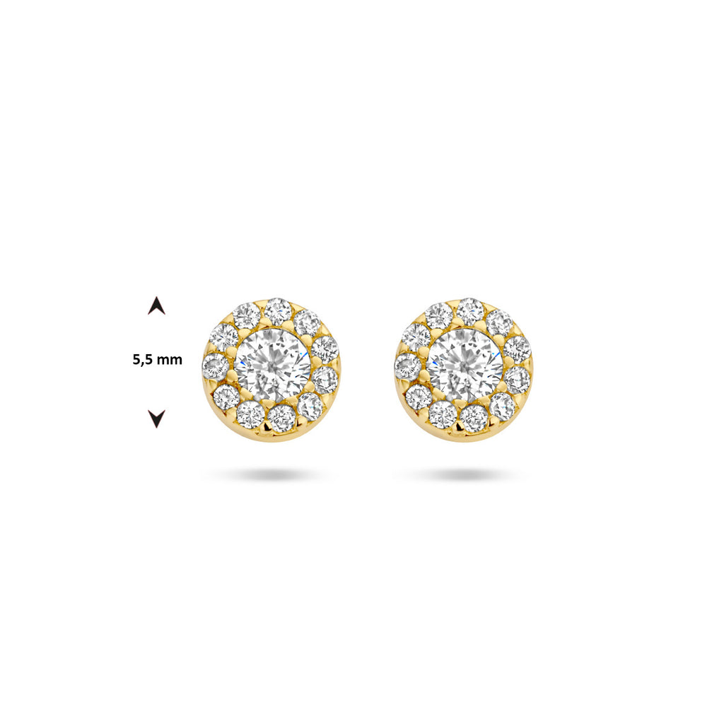 oorknoppen zirkonia halo 14K geelgoud
