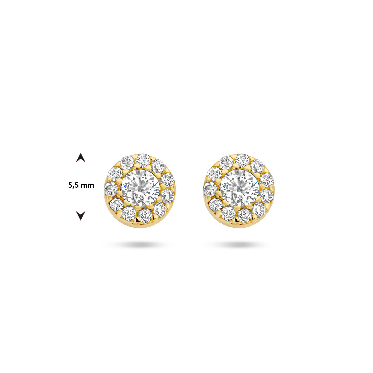 oorknoppen zirkonia halo 14K geelgoud