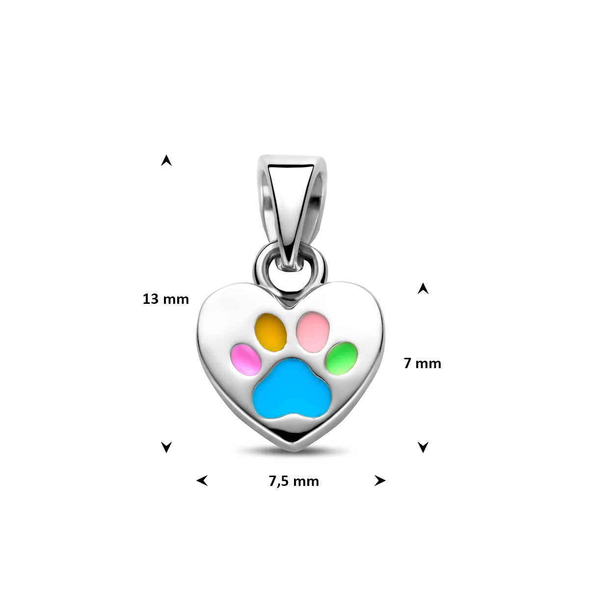 hanger emaille hartje hondenpoten 13 mm zilver gerhodineerd