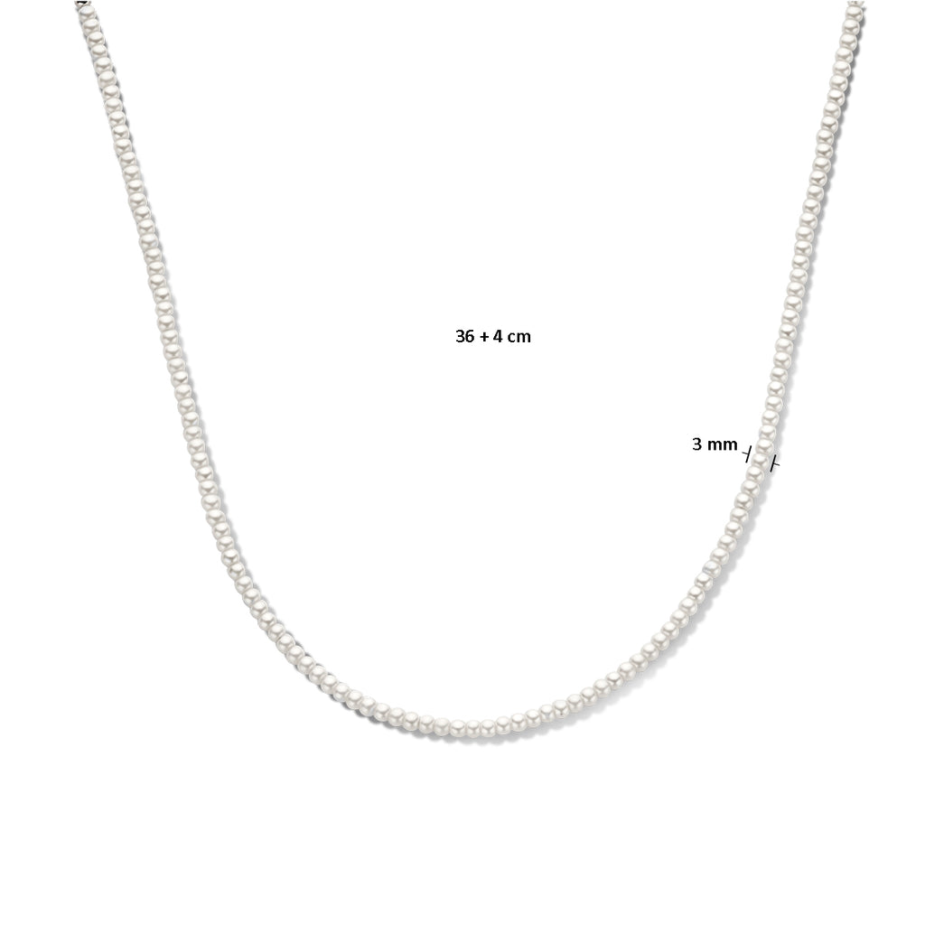 collier synth. parel 3,0 mm zilver gerhodineerd