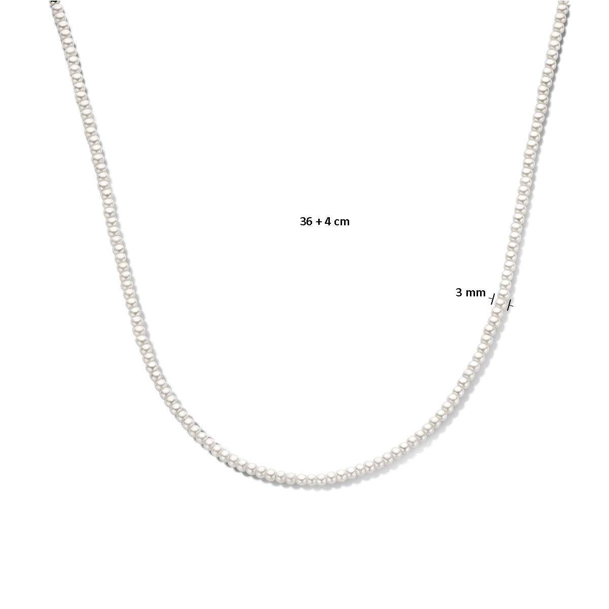 collier synth. parel 3,0 mm zilver gerhodineerd