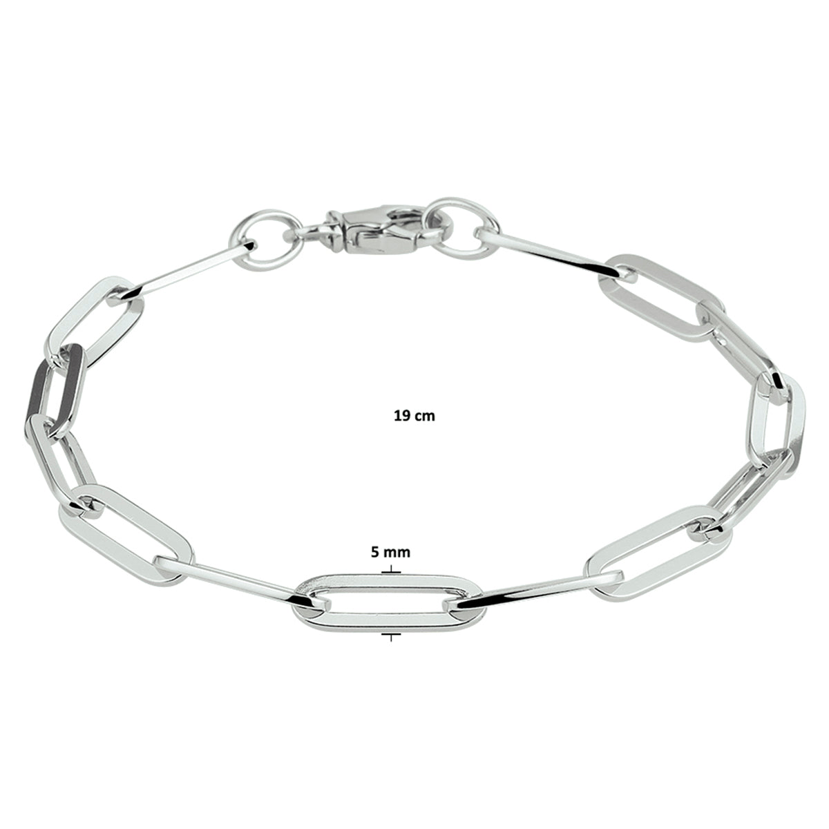 Armband Büroklammer Vierkantrohr 5,0 mm 19 cm Silber rhodiniert