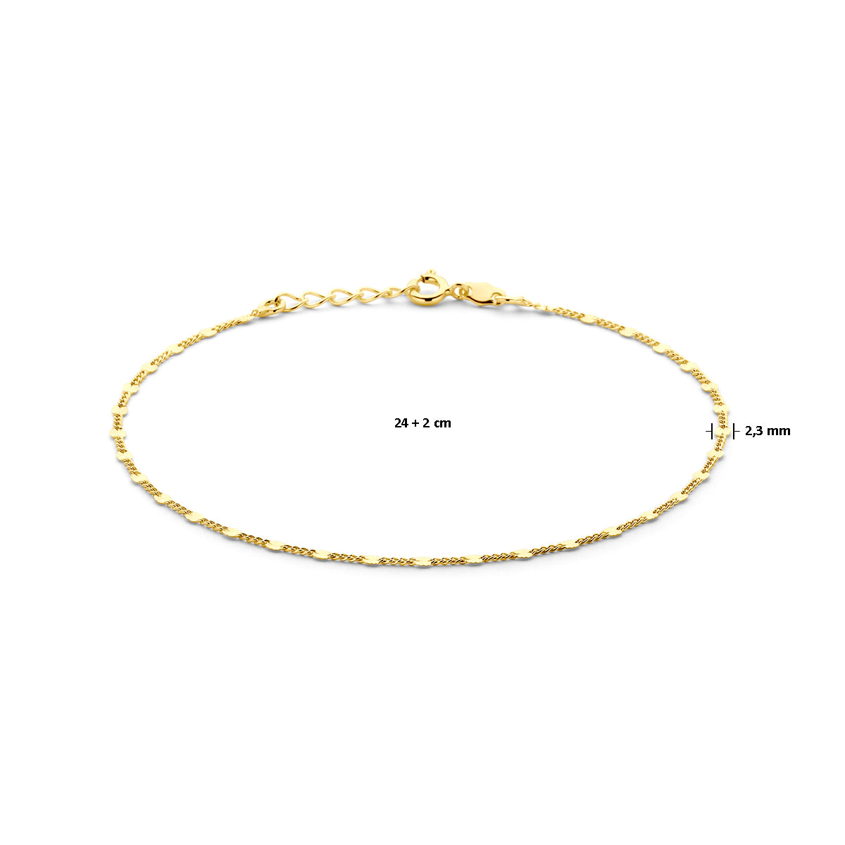 Fußkettchen 2,3 mm 24 + 2 cm 3 Mikron versilbert (gelb)