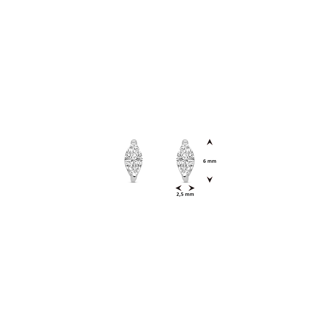 oorknoppen zirkonia 6 mm zilver gerhodineerd