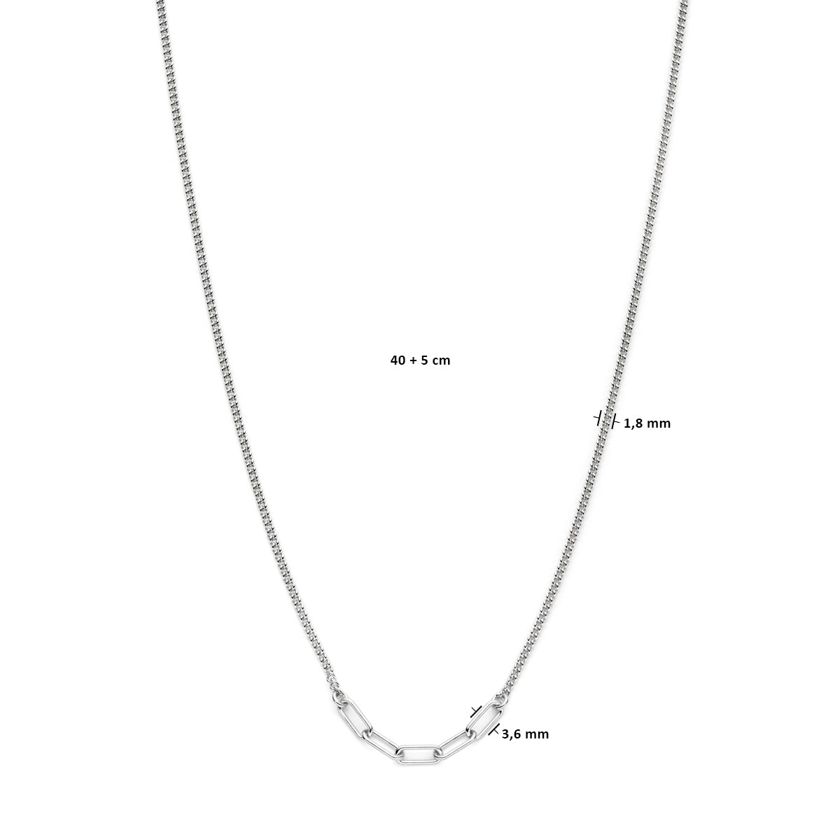 Halskette 3,6 mm 40 + 5 cm Silber rhodiniert